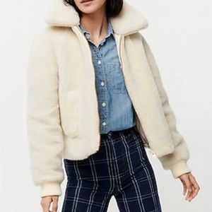 J Crew Cropped Sherpa Bomber Jacket (Size S)